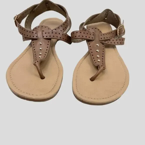 A. Giannetti T-Strap Sandals Womens Size 10 Caged Ankle Strap and Gold Hardware - Picture 2 of 6